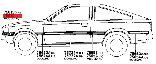 75612-12100-01 / Zierleiste Kotflügel links Corolla E7