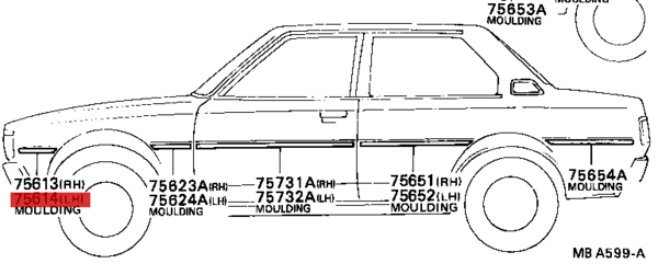 75612-12120 / Zierleiste Kotflügel links Corolla E7