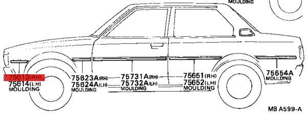 75611-12160 / Zierleiste Kotflügel rechts Corolla E7