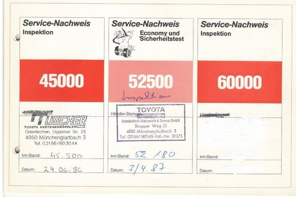 Serviceheft für Toyota Fahrzeuge  mit Eintrag (1981)