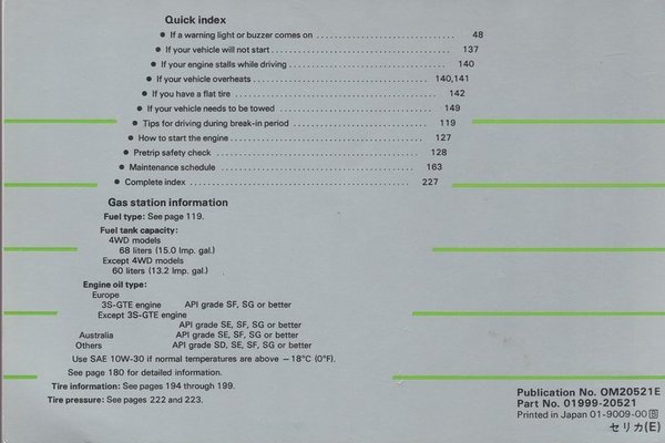 Owner's Manual Celica T18 (1990)
